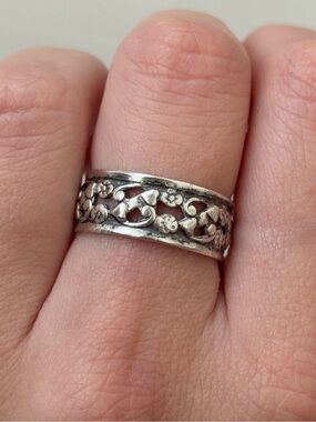 Sterling Silver Antique Floral Vine Filigree Openwork Band Ring